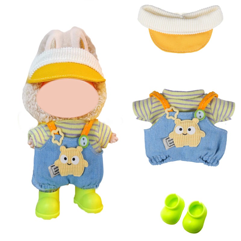 SHUOXUKE Doll Clothes and Accessories, 2025 Stylish Adorable Designed Clothes Outfit for 15cm/17cm Doll with Orange Hat & Overalls & Green Shoes - Image 1